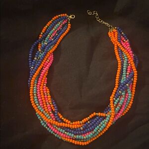 Colorful Multistrand Torsade Wood Beaded Necklace